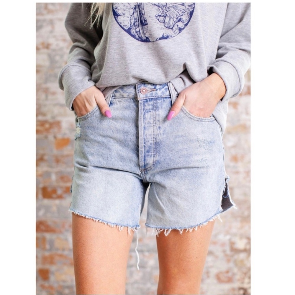 Free People Light Wash High-Rise Denim Jean Shorts